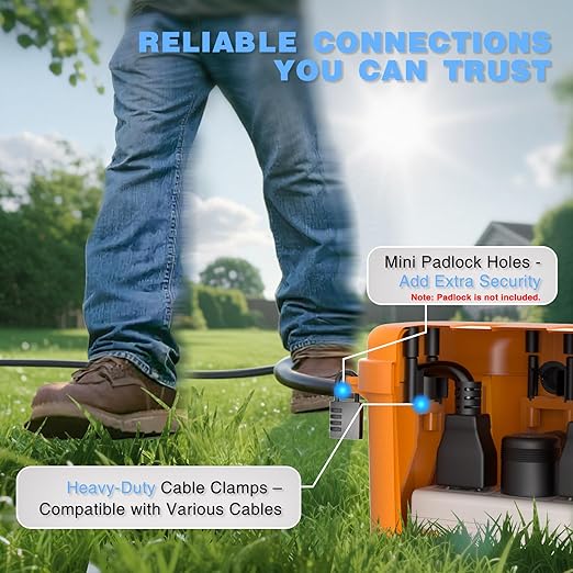 Flemoon [2 Pack] Outdoor Electrical Box Waterproof, Medium Weatherproof Electrical Box (11.5x5.2x4 inch) w/6 Cable Entry Ports, Extension Cord Cover for Power Strip, Timer, Holiday Light, Orange - Image 8
