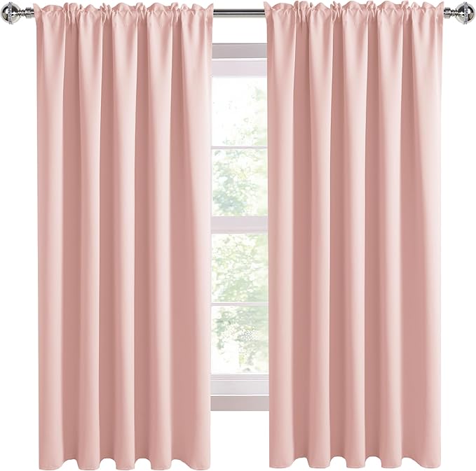 DWCN Blackout Curtains for Living Room Thermal Insulated, Energy Saving & Noise Reducing Bedroom Curtains, Blush Pink, W 70x L 72 Inch, Set of 2 Rod Pocket Curtain Panels - Image 8
