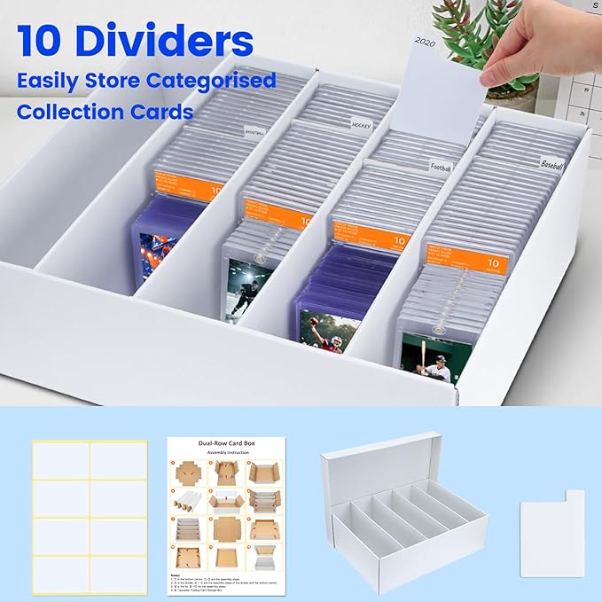 Pulchra 2 Pack Trading Graded Card Storage Box - 5 Rows Graded Card Case Holds 220 PSA Slab Cards, Graded Card, Cardboard Holder Organizer Boxes with Dividers for Sport Cards PSA/GMA/CSG/SGC/HGA/MTG - Image 5