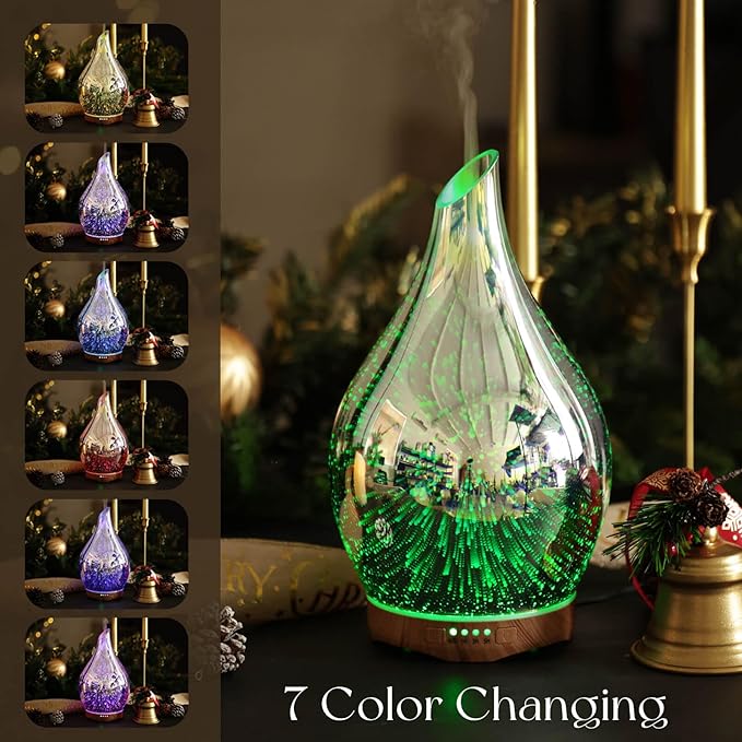 Porseme Essential Oil Diffuser 280ml Aromatherapy Ultrasonic Oil Diffusers 3D Glass Cool Mist Humidifier, Air Refresh Auto Shut-Off, Timer Setting, BPA Free for Home Hotel Yoga Leisure SPA Gift - Image 2