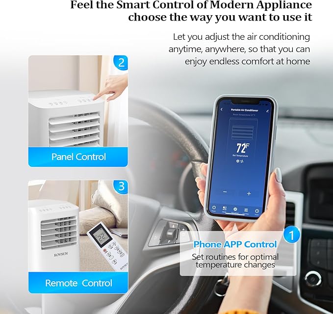 ROVSUN WiFi Enabled Smart 10000 BTU Portable Air Conditioner with Remote & APP Control, 3-in-1 Cooler, Dehumidifier & Fan, Powerful Room Mobile AC Unit with Rolling Wheels & Easy Installation Kit - Image 3