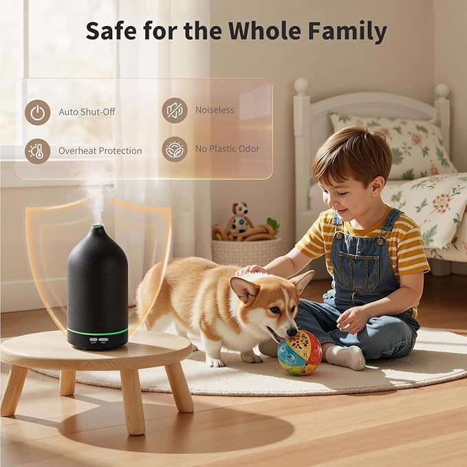 URPOWER 120ML Essential Oil Diffuser, Ultrasonic Aromatherapy Diffuser with Sleek Black Ceramic Design, 7-Color LED Lights, Auto Shut-Off, Humidifier for Home & Office, Scent Diffuser for Relaxation - Image 4
