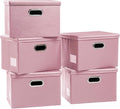 PRANDOM Large Stackable Storage Bins with Lids [5-Pack] Leather Fabric Foldable Storage Boxes Organizer Containers Baskets Cube with Cover for Bedroom Closet Office Nursery Pink (17.7x11.8x11.8) by Prandom