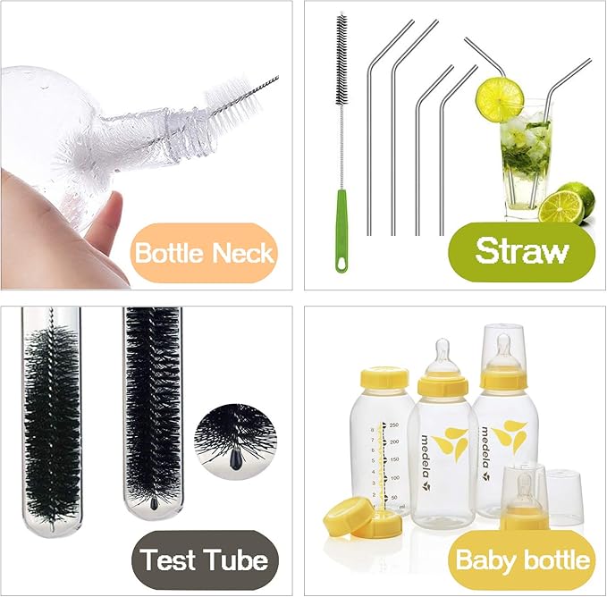 Long Bottle Brush, 17 in Bendable Cleaner Brushes for Cleaning Neck Beer Bottles, Wine, Baby Bottles, Water Bottles, Tumblers, Flask, Bird Feeder, Vase, Pipes and Brewing Supplies 7 Pack - Image 3