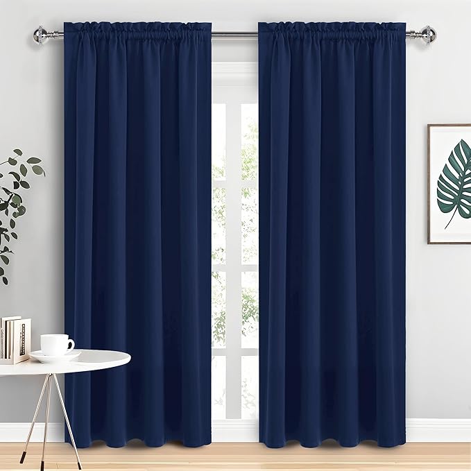 DWCN Navy Blue Blackout Curtains for Living Room 95 Inch Length 2 Panels Set, Window Drapes Thermal Insulated Room Darkening Rod Pocket Curtains for Kids Boys Room (W52 x L95 Inch, Navy Blue) by DWCN