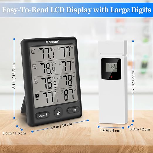 Geevon Indoor Outdoor Thermometer Wireless with 3 Remote Sensors, Digital Hygrometer Thermometer, Wireless Temperature Humidity Monitor Gauge with 200FT/60M Range (Black) - Image 5