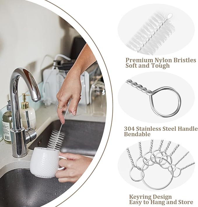 8 Pcs Bottle and Straw Cleaner, Long Deep Nylon Brush with Bendable Stainless Steel Flexible Handles for Bottles, Straws, Pipes, Wine Decanter, Sinks and Cup Cover - Image 5