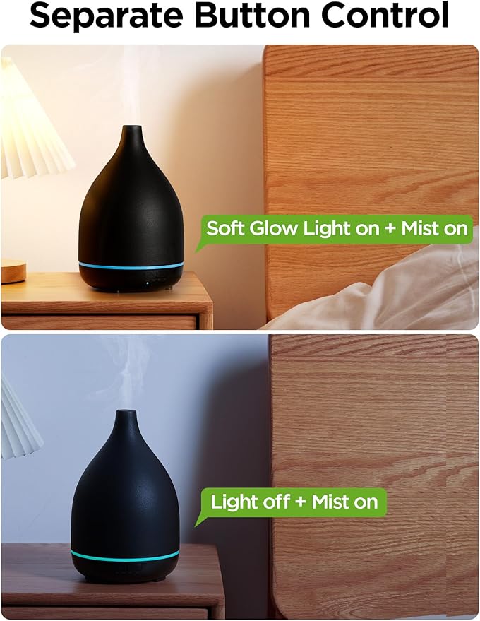 InnoGear Oil Diffuser, 300ML Ceramic Diffuser for Essential Oils Handcrafted Aromatherapy Diffuser Ultrasonic Cool Mist Humidifier with 4 Timers Waterless Auto Off for Room Office, Black - Image 4
