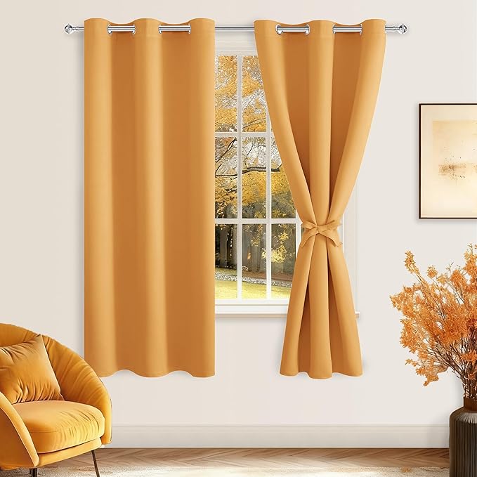 Hiasan Blackout Curtains for Bedroom, 42 x 63 Inches Length - Thermal Insulated & Noise reducing Window Curtains for Living Room, 2 Drape Panels Sewn with Tiebacks, Pumpkin Orange - Image 2