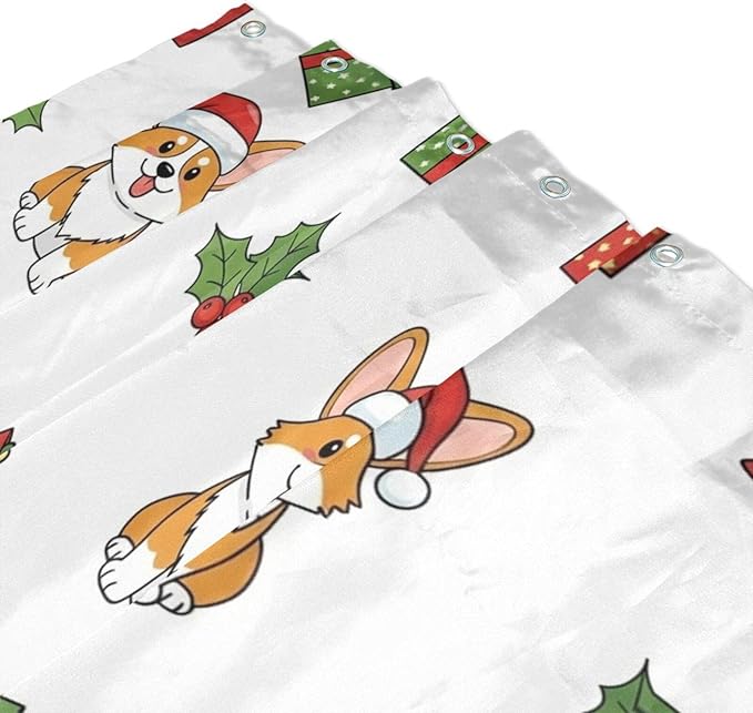 Christmas Corgi Dog White Shower Curtain Liner 72×72 inch for Bathroom Curtain Anti Mold Shower Curtain with Hooks Shower Accessories - Image 3