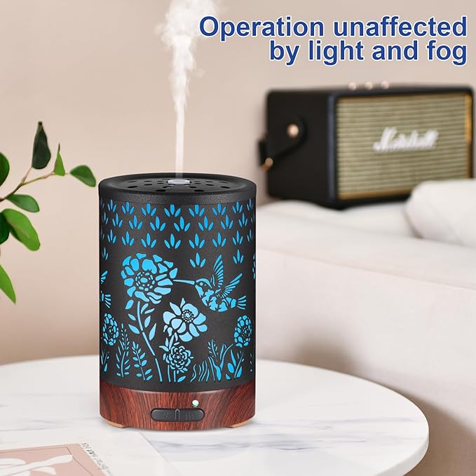 Essential Oil Diffuser- Aromatherapy Diffuser with7 Colors Light and Auto-Off for Women Metal Cool Mist Humidifier for Home and Office for Mom Women(Hummingbird) - Image 3