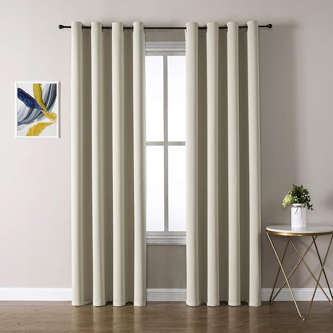 ChrisDowa Room Darkening Curtains 108 Inches Long 2 Panels Set for Living Room, Grommet Thermal Insulated Blackout Curtains for Bedroom (Beige, 52 x 108 Inch) by ChrisDowa