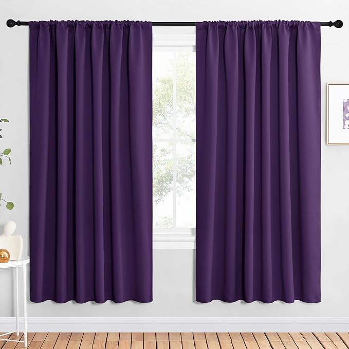 NICETOWN 2 Panels Blackout Curtains, Rod Pocket Window Curtains Room Darkning Drapes for Bedroom/Living Room, Thermal Insulated Solid Draperies for Home Office/Study, 62 by 72-Inch, Royal Purple by NICETOWN