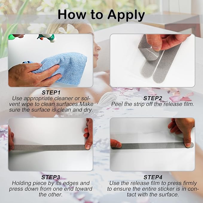 S&X Bathtub Non-Slip Stickers,Gritty Textured Slip-Resistant Treads,Pack of 12 – 0.75 x 11 Inches (Gray) - Image 6
