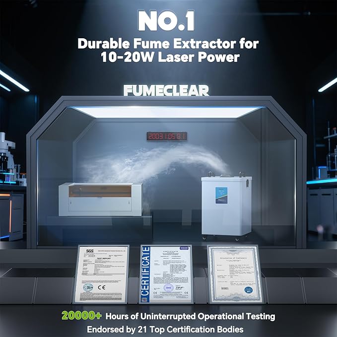 FumeClear FC-2002 Fume Extractor, 260 to 300m³/h Strong Suction, Low-Noise with 12 Filters Laser Fume Extractor for S1, D1 Pro 10W to 20W Laser Engraver Soldering Smoke Extractor - Image 2