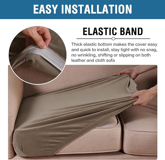 H.VERSAILTEX Velvet Stretch Couch Cushion Cover Plush Cushion Slipcover for Chair Cushion Furniture Protector Seat Cushion Sofa Cover (1 Piece Armchair Cushion Covers, Mocha) - Image 4