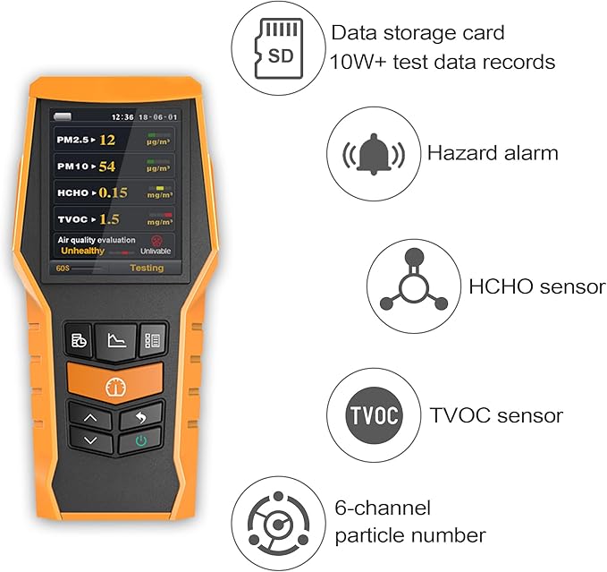Smart Air Quality Meter Indoor 11-in-1 Air Monitor PM1.0 PM2.5 PM10 Dust TVOC VOC Detector HCHO Tester with Data Record for Home Office (126S) - Image 4