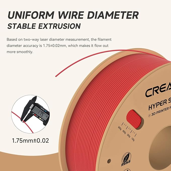 Official Creality Hyper PLA Filament 1.75mm, High Speed PLA 30-600mm/s Rapid 3D Printer Filament, Dimensional Accuracy +/-0.02mm, Fit Most FDM 3D Printers，1KG(2.2lbs) Spool Red - Image 4