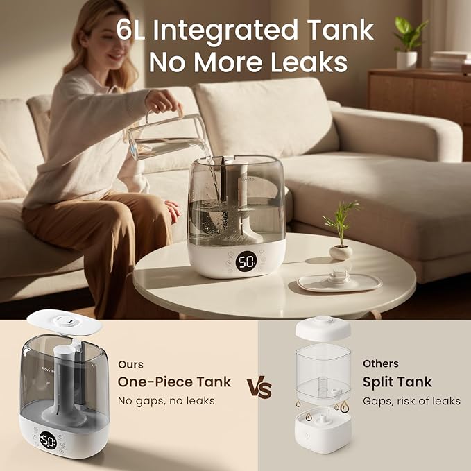 6L Self-Cleaning Humidifier for Large Room, CleanCare Warm & Cool Mist, No-Leak Design & Top Fill, 60 Hour Runtime, Quiet Ultrasonic Auto Mode with Remote Control for Bedroom & Home - Image 3