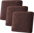 H.VERSAILTEX Velvet Stretch Couch Cushion Cover Plush Cushion Slipcover for Chair Loveseat Sofa Cushion Furniture Protector Seat Cushion Sofa Cover (3 Piece XL Sofa Cushion Covers, Brown) by HVERSAILTEX