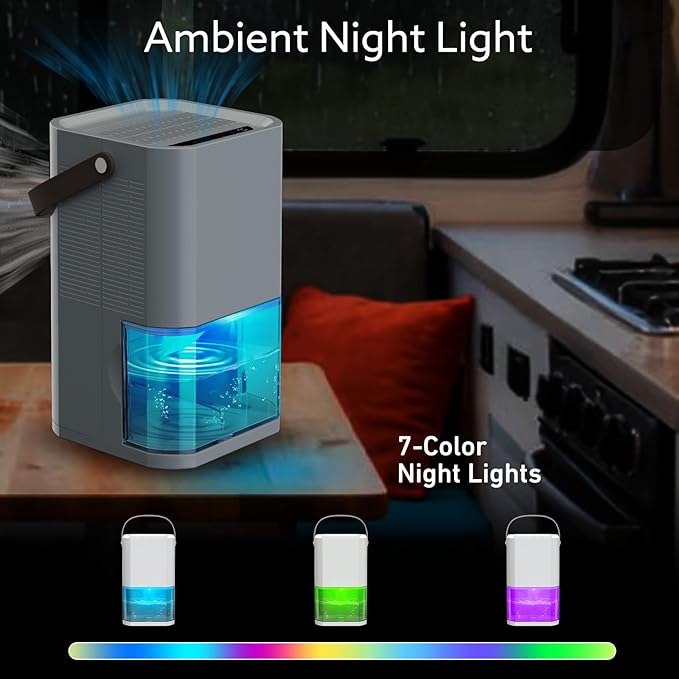 Litever Dehumidifier Highly Efficient for Home. Compact Quiet Portable with Auto Shut OFF. 57OZ Water Tank. Delay-Off Timer and Ambient Light. Good for Small Bedroom Bathroom Basement RV Camper Closet - Image 6