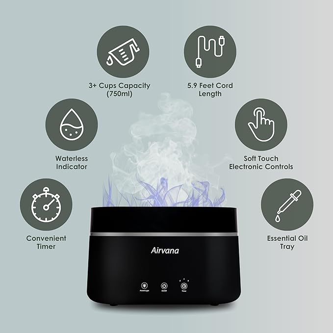 AquaFlame Ultrasonic Humidifier (.75L / .20 Gal) - Vibration Technology Humidifier with Essential Oil Diffuser – Tabletop Design for Personal Use, Dorm Rooms, & Desks - Black - Image 3