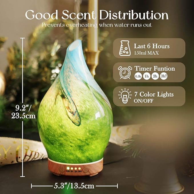 Porseme 150ml Essential Oil Diffuser Glass Color Changing Aroma Air Diffusers Aromatherapy Ultrasonic Cool Mist Humidifier 6 Running Hours Waterless Auto-Off for Sleeping Yoga Office Spa (Blue Grass) - Image 3