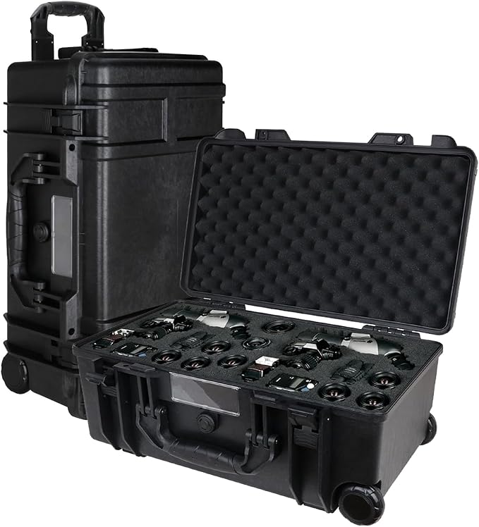 Camera Hard Case Dry Box With Foam & Stretchable Handle With Wheels | Gun Safe for Handgun, Equipment, Pistol | Large Waterproof Case by Prothens