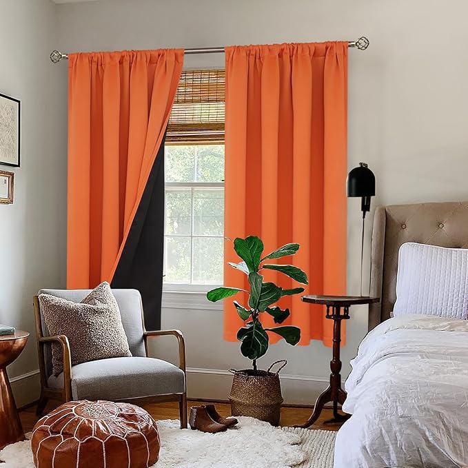 BGment Burnt Orange 100% Blackout Curtains for Bedroom, Fall Full Room Darkening Noise Reducing Living Room Curtains 63 Inch Length, Thermal Insulated Rod Pocket Window Drapes 2 Panels, 42 Inch Wide - Image 2