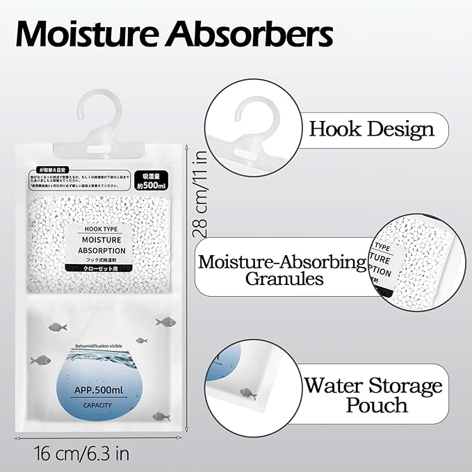 Moisture Absorbers 12 Pack，Hanging Closet Dehumidifier Bags,Humidity Packs, Humidity Absorber in Wardrobes, Bedrooms, Bathrooms - Image 6