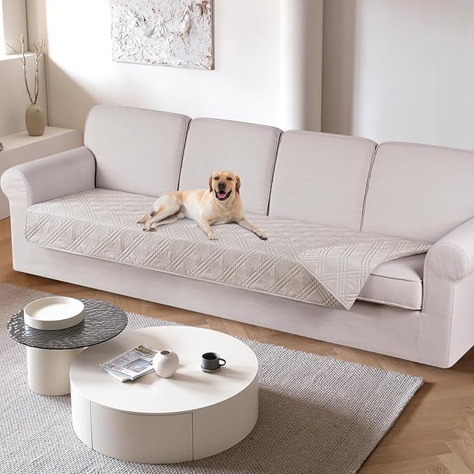 TAOCOCO 100% Waterproof Couch Cushion Cover Reversible Sofa Seat Cover for Dogs Pets Chaise Couch Cover for Sectional Sofa U Shape Couch Furniture Protector Sofa Slipcover(Oversized Sofa, Cream) by TAOCOCO