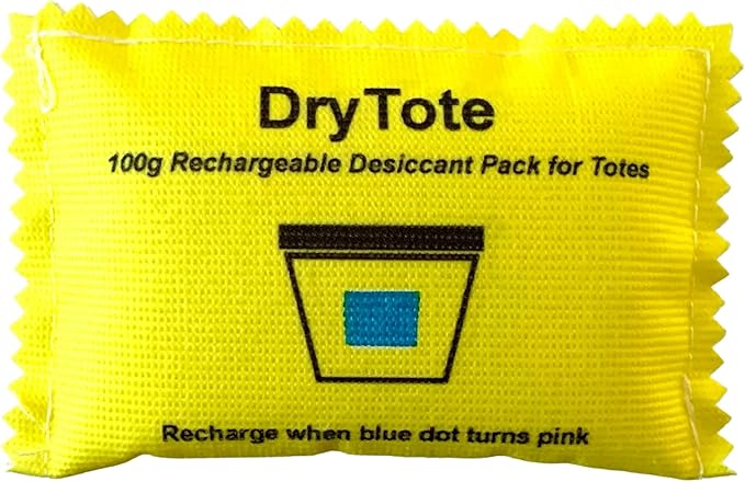 DryTote Rechargeable Desiccant Pack (Pack of 50), Ultimate Moisture Absorption, Color Change Indicator, Safe Storage Protection, Large Capacity 200 Gallons, 100g, Yellow by DryTote