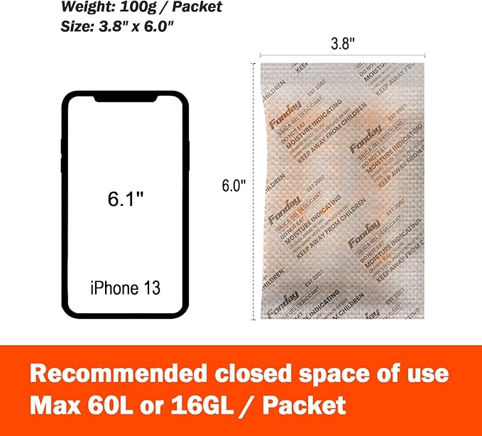 16Packs x 100Gram Fonday Rechargeable Silica Gel Desiccant Packets Food Grade Fast Reactivate Desiccant Bags Moisture Indicating Orange to Green for Food Storage, Electronics, 3D Filament & Safes - Image 6