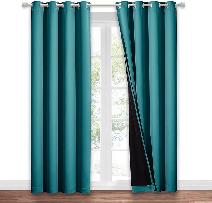 NICETOWN Peacock Teal 100% Blackout Window Curtain Panel, Cold and Full Light Blocking Drape with Black Liner for Nursery, 84 inches Drop Thermal Insulated Draperies (1 PC, 52 inches Wide Each Panel) - Image 2