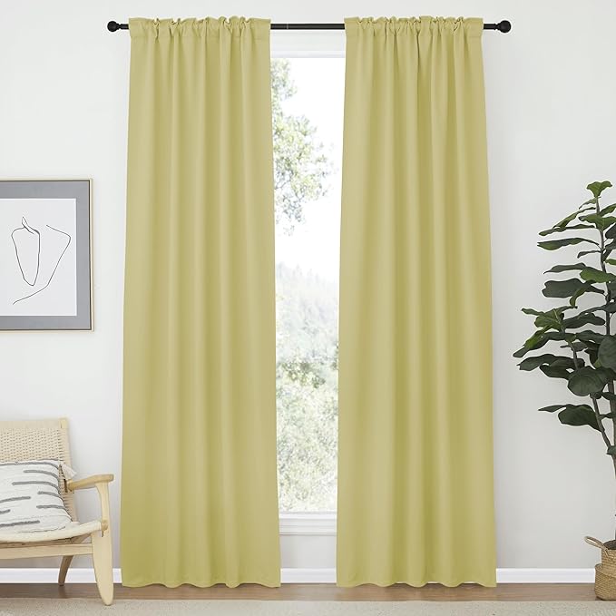 NICETOWN Living Room Darkening Curtains - (Paler Yellow Color) W42 x L70, Set of 2, Home Decor Room Darkening Thermal Insulated Drapery Panels for Office/School/Hospital Window - Image 2