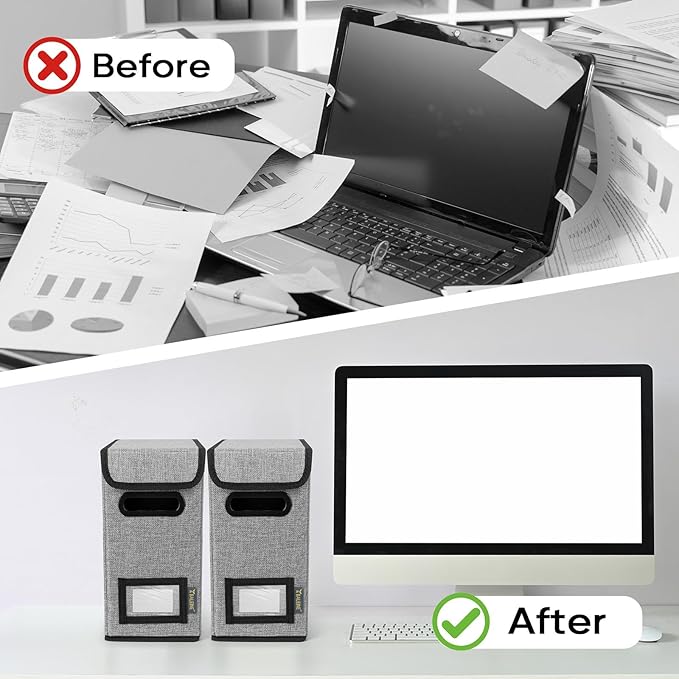 BALEINE File Organizer Box with Lid, Collapsible File Folder Organizer with Plastic Slide, Hanging File Folder Box for Office Document Storage (1 Pack, Grey, S) - Image 7