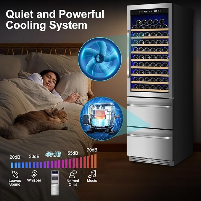 24 Inch Wine and Beverage Refrigerator, 2 IN 1 Dual Zone Drawer Beverage Fridge Wine Cooler, Built-in or Freestanding Beverage Cooler with Powerful Compressor, Holds 108 Bottles and 150 Cans - Image 5