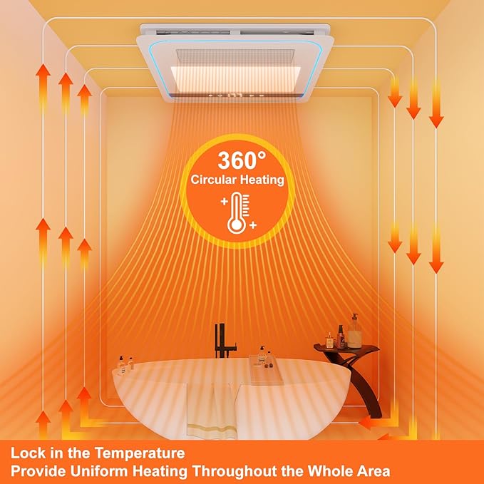 4 in 1 Bathroom Exhaust Fan with Light, 1760W Heater Fan Light Combo, 190 CFM Bathroom Fan, 1.0 Sone Exhaust Fan with Heater, Light, Ventilation for Home, Bath, Hotel - Image 7