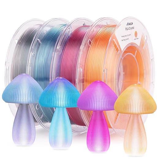 AMOLEN Transparent PLA Filament Bundle Multicolor, Translucent PLA 3D Printer Filament 1.75mm ±0.02mm, NO-Tangle & Low Warping, Dimensional Accuracy +/- 0.02 mm, Fits Most FDM 3D Printers, 200x4 Pack by AMOLEN
