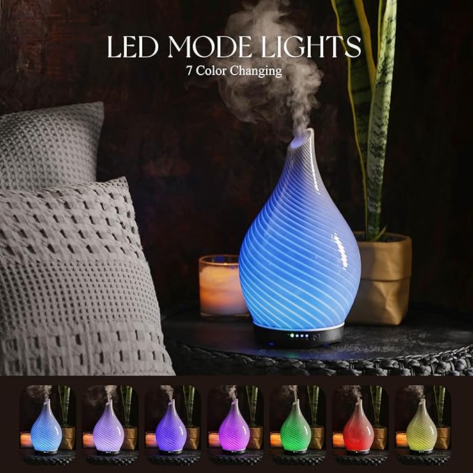 Porseme 280ml Essential Oil Diffuser Glass Color Changing Aroma Air Diffusers Aromatherapy Ultrasonic Cool Mist Humidifier 7 Running Hours Waterless Auto-Off for Sleeping, Yoga, Office (Pure Grey) - Image 2