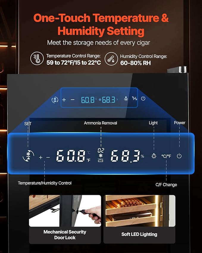 VEVOR Electric Humidor, 70L, 400 Counts Electric Cigar Humidor Cabinet with Compressor Cooling, Constant Humidity & Temperature Control, Spanish Cedar Wood Shelves & Drawers, 4 Layers, for Household - Image 2