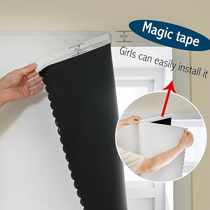Magic Tape Stick on Portable Curtains for Windows,Bedroom Blackout Curtains for - Thermal Lnsulated No Drill Curtains Room Darkening Black Small Drapes(1 Panels,47Wx63L inch-White) - Image 7