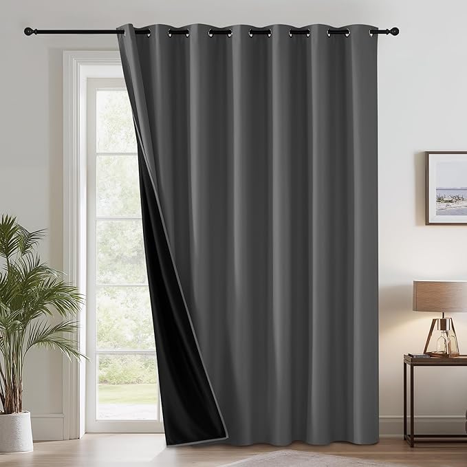 RYB HOME 100% Blackout Room Divider Curtains for Sliding Glass Door, Extra Wide Thermal Insulated Privacy Curtains for Bedroom/Patio Door/Living Room/Open Closet, Grey, W100 x L84, 1 Panel by RYBHOME