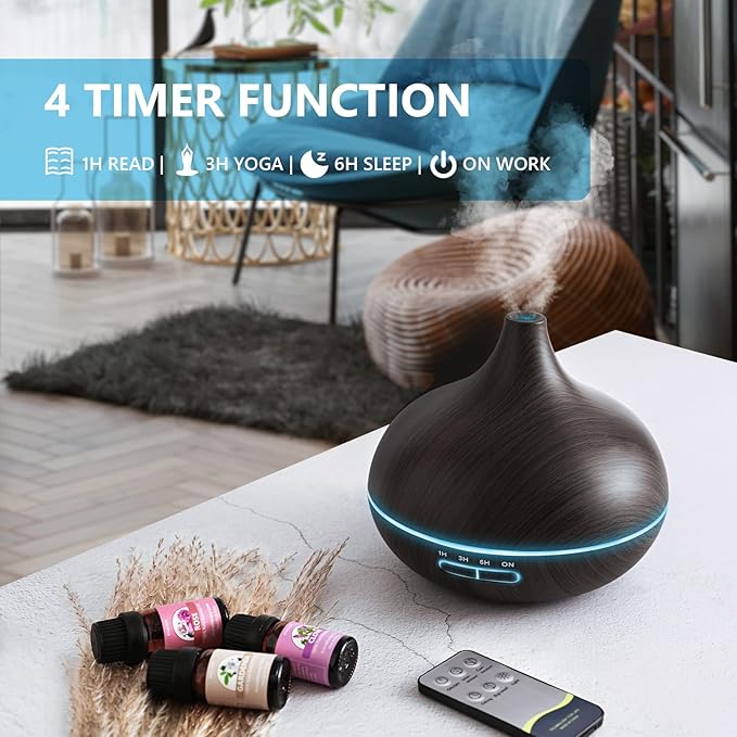 SACATR 550ml Aromatherapy Diffuser with 15x10mL Essential Oils, Ultrasonic Technology, Remote Control for Home Office - Image 2