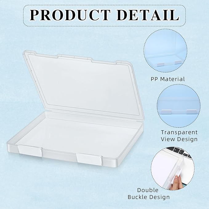 PerKoop 6 Pcs Clear Paper Storage Box A4 Plastic File Box Document Paper Organizer Storage Board Game Project Cases Containers with Buckle for Craft, Magazine(12.4 x 9.84 x 1.18 Inches,White) - Image 3