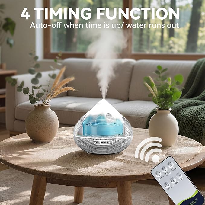 500ML Essential Oil Diffuser, Large Aromatherapy Diffuser with Remote Control, Air Diffusers for Home Office Room, Fragrance Humidifier with 7 Color LED & 2 Mist Mode, Glacier White - Image 5