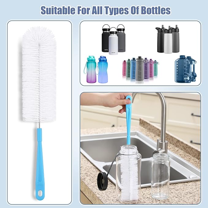 16" Bottle Brush Cleaner for Water Bottle - Long Handle Bottle Brush for Cleaning Narrow Neck Sport Bottles,Beer Bottle and Jugs, Set of 2 - Image 3