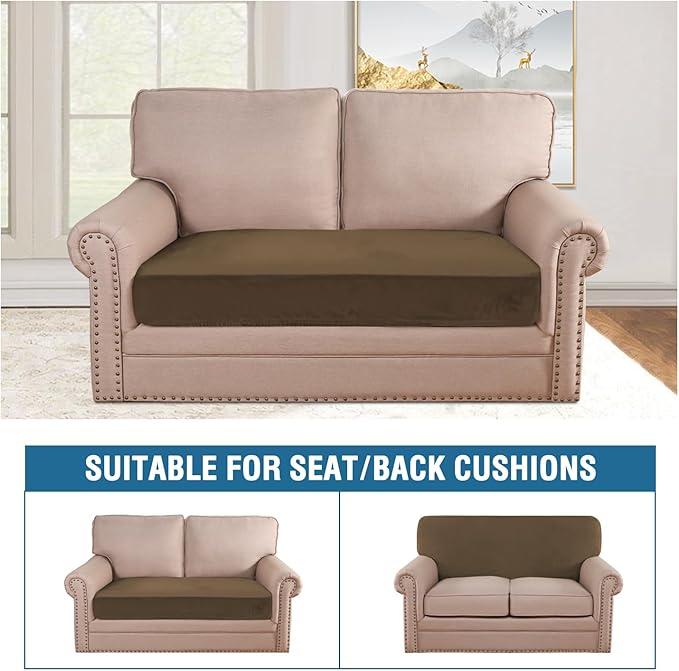 H.VERSAILTEX Velvet Stretch Individual Cushion Cover Plush Cushion Slipcover for Loveseat Sofa Furniture Protector Seat Cushion Sofa Cover (1 Piece Loveseat Cushion Cover, Bronze Brown) - Image 3