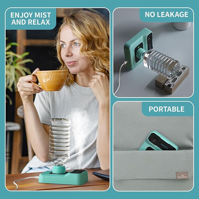 Portable Humidifiers for Travel, Small Mini Humidifier with Auto Shut-Off, Nightlight and Storage Bag for Hotel, Bedroom or Office, Plant Humidifier Indoor, Green - Image 4