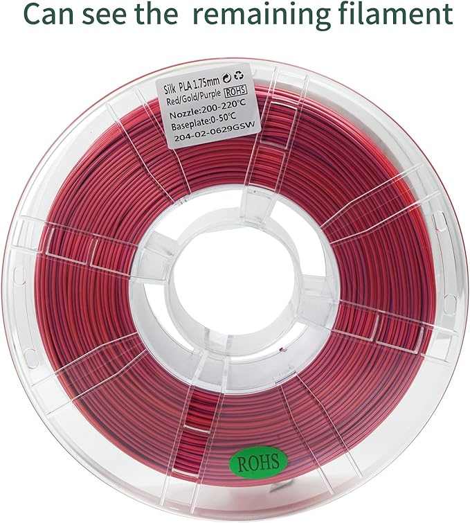 PLA 3D Printer Filament, Triple Color Silk PLA Filament, Dimensional Accuracy +/- 0.02 mm, 1 kg Spool(2.2lbs), 1.75 mm, Red Gold Purple - Image 6